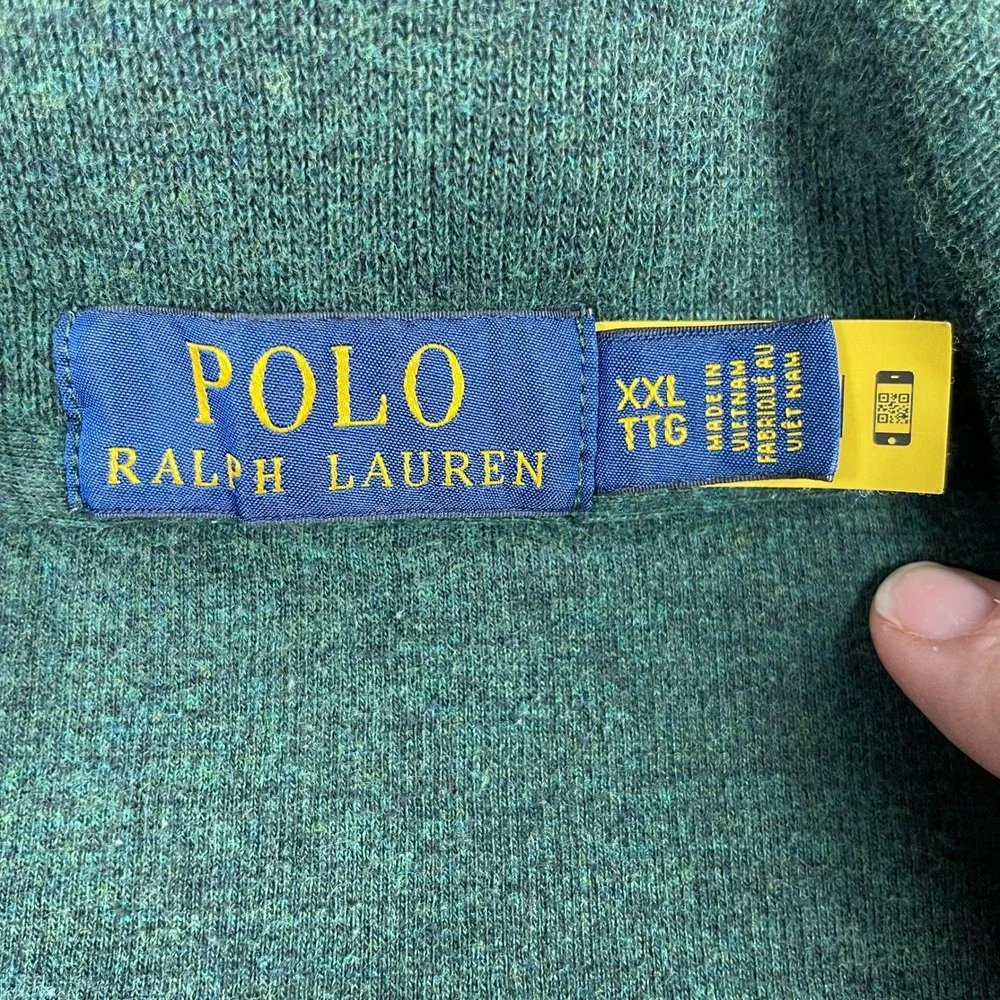 Polo Ralph Lauren 1/4 Zip Sweater Mens XXL Green Preppy Pullover Pink Pony